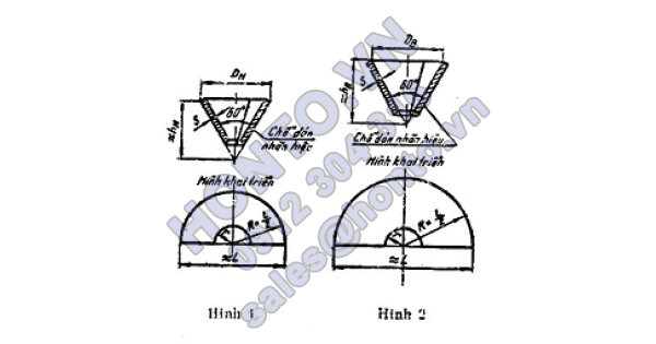 Đáy côn không gấp mép có góc đỉnh 60° - kích thước cơ bản