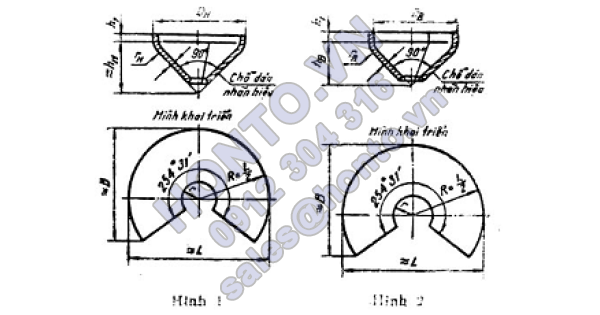 Đáy côn gấp mép có góc đỉnh 60° - kích thước cơ bản - phần 1