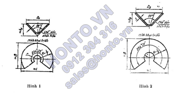 Đáy côn không gấp mép có góc đỉnh 90° - kích thước cơ bản