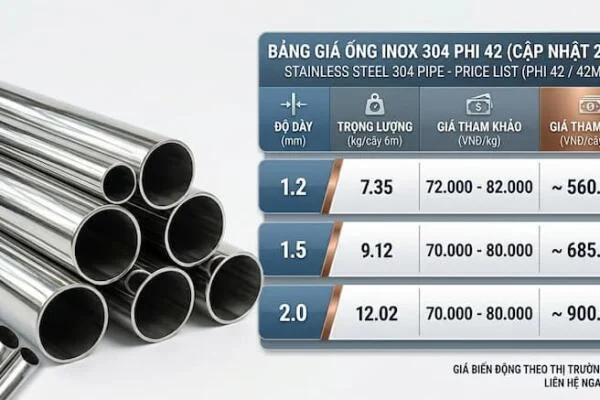Giá Ống Inox 304 Phi 42 Mới Nhất