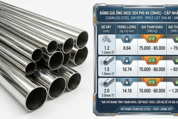 Giá Ống Inox 304 Phi 49 Mới Nhất