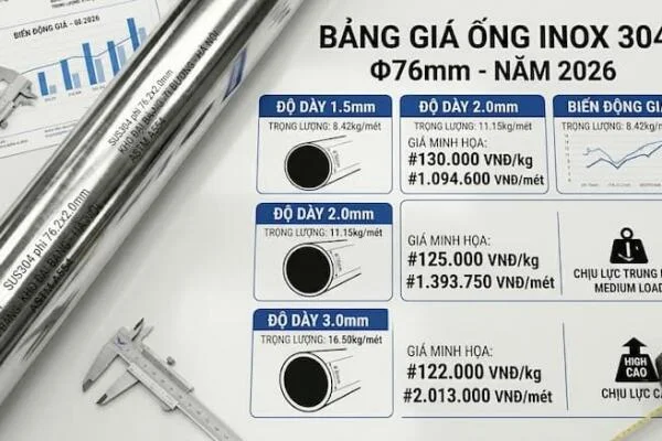 Giá Ống Inox 304 Phi 76 Mới Nhất