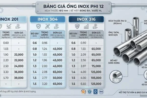 Giá Ống Inox Phi 12 Mới Nhất