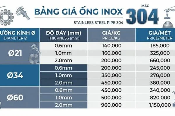Giá thép ống inox 304 được quyết định như thế nào?