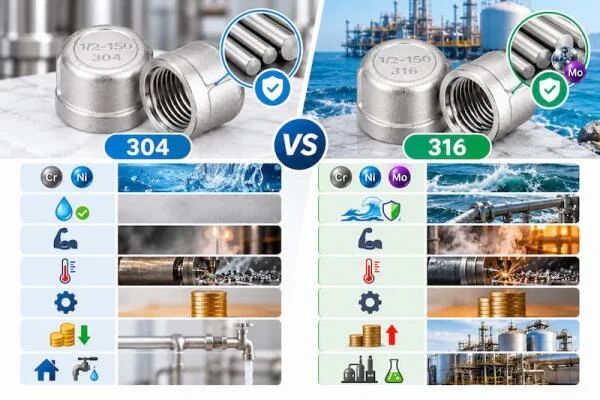 Bịt ren trong inox 304 và inox 316: So sánh đặc điểm, nên chọn loại nào?