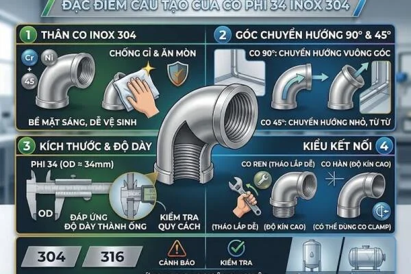 Co phi 34 inox 304: Đặc điểm, ưu điểm và ứng dụng thực tế