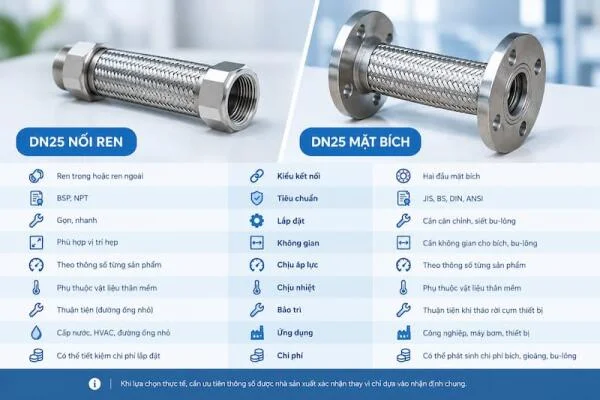 Khớp Nối Mềm DN25 Mặt Bích Và Nối Ren: Khác Nhau Như Thế Nào?