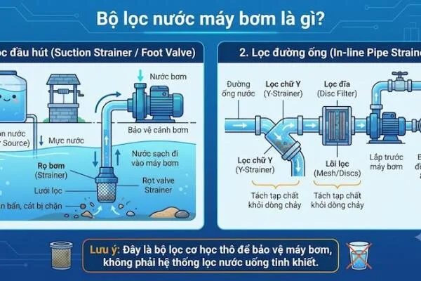 Cấu tạo của bộ lọc nước máy bơm