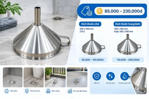 Phễu thu nước inox 304 giá bao nhiêu? Báo giá mới nhất