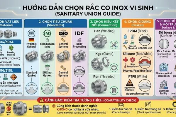 Các loại rắc co inox vi sinh phổ biến trên thị trường hiện nay