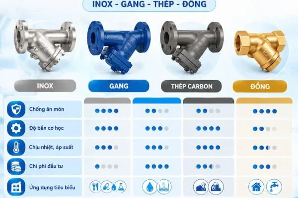 Phân loại Y Strainer Filter: Inox, gang, thép và đồng