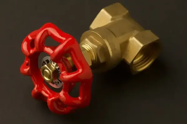 Brass water tap with red handle