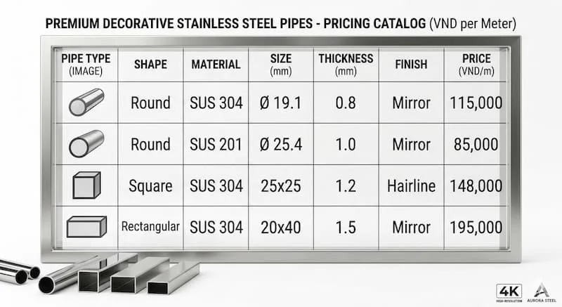 Định nghĩa của bảng giá ống nước inox trang trí