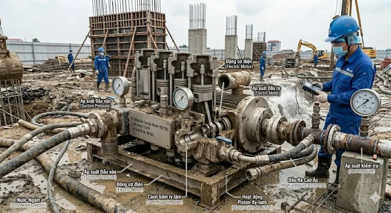 Nguyên lí hoạt động của bơm nước thử áp lực