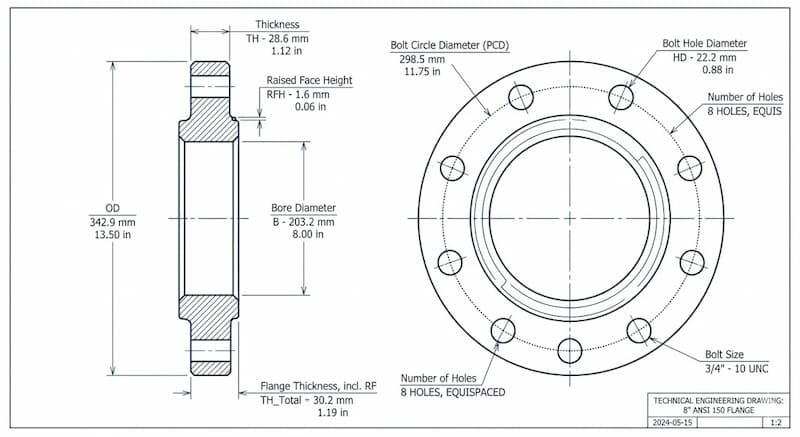 Flange 8 inch ANSI 150: Thông số, tiêu chuẩn & cách chọn