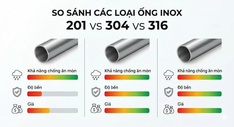 So sánh các loại ống inox