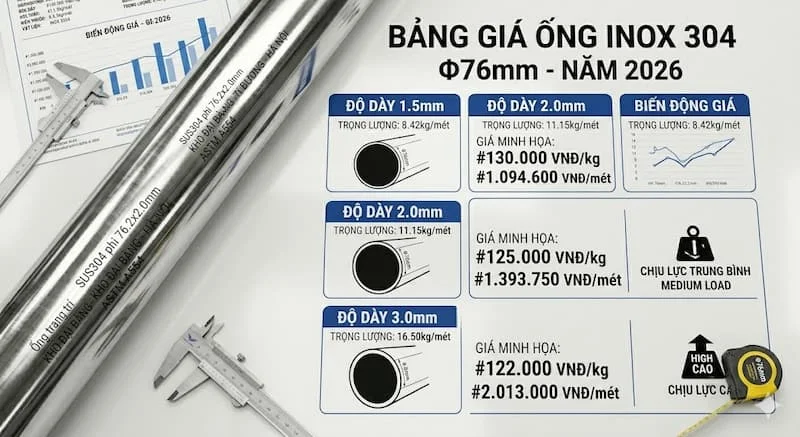 Bảng giá của giá ống inox trang trí