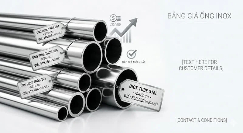 Bảng giá của giá ống thép inox tròn