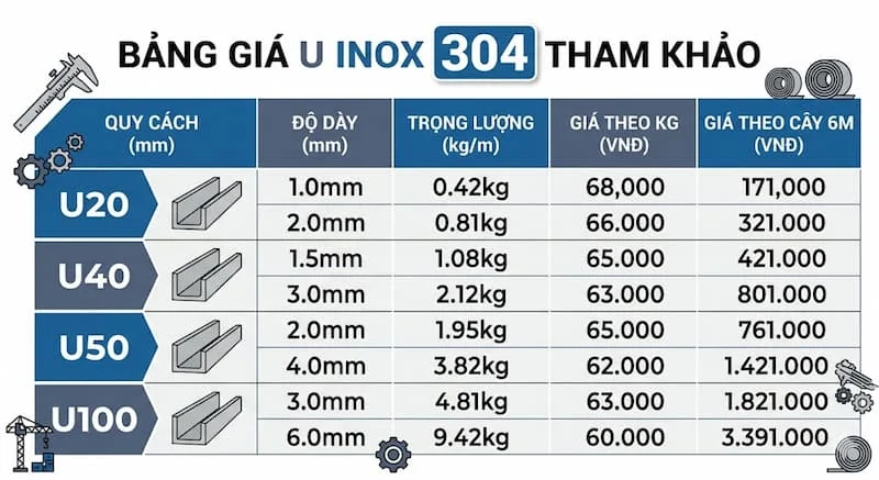 Định nghĩa về U inox 304