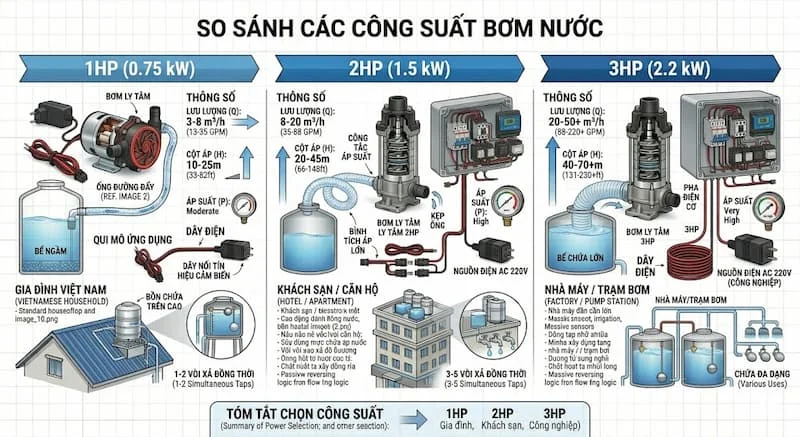 So sánh của bơm 3hp