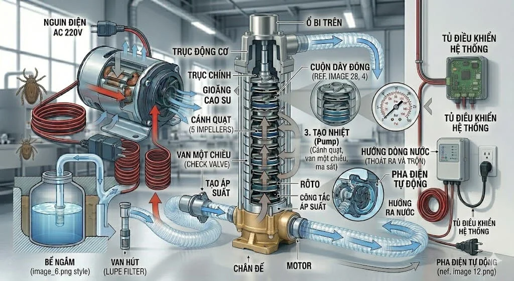 Nguyên lí hoạt động của máy bơm nước kép