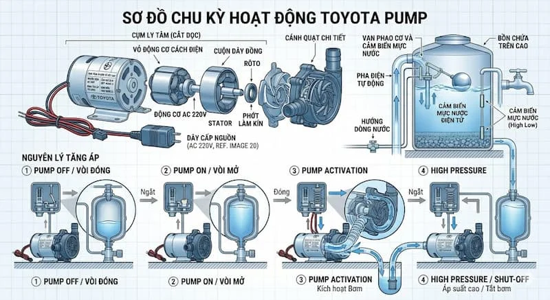 Nguyên lí hoạt động của máy bơm nước Toyota