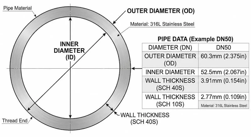 Bảng quy cách của quy cách ống inox