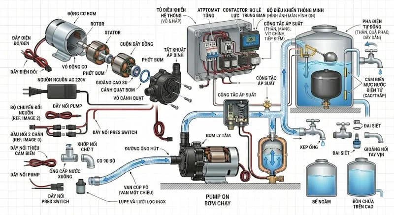 Nguyên lí hoạt động của sơ đồ máy bơm 