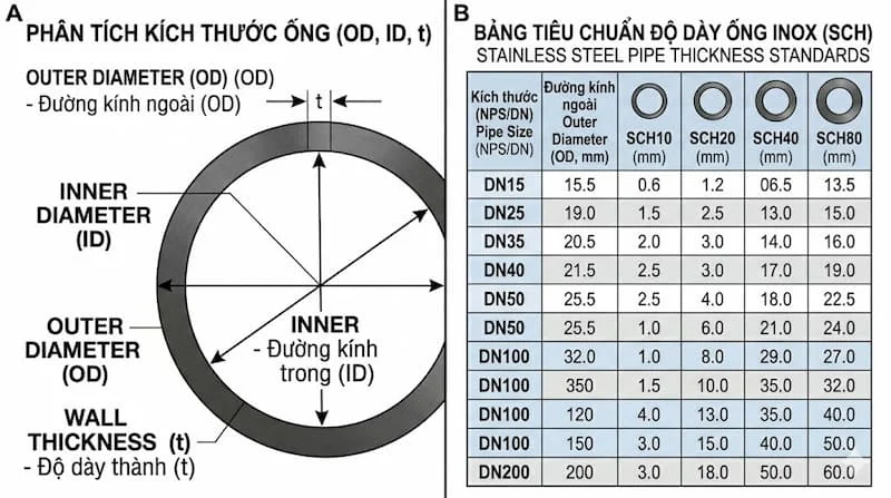 Bảng độ dày ống chi tiết