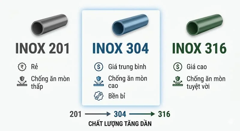 So sánh các loại ống inox khác nhau
