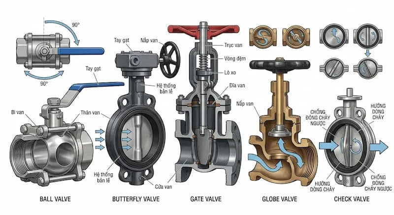 Các loại van phổ biến hiện nay