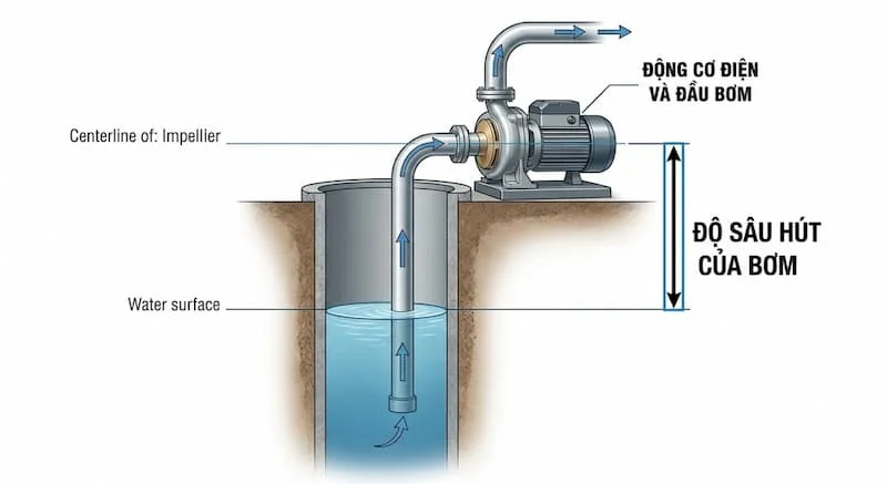 Định nghĩa về độ sâu hút của bơm