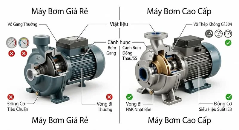 So sánh cách dòng máy bơm phổ biến
