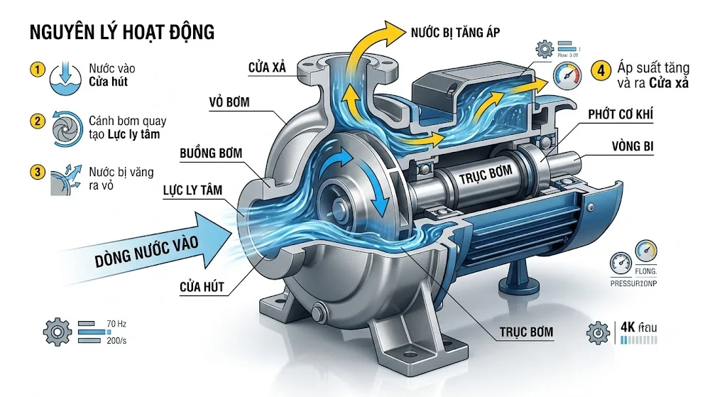 Nguyên lý hoạt động của đầu máy bơm