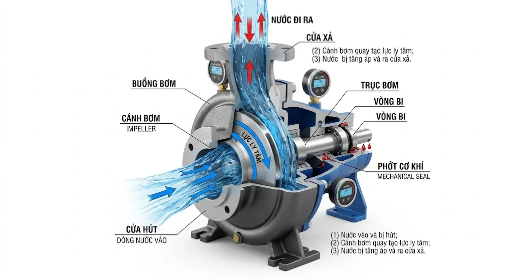 Cấu tạo chi tiết của đầu máy bơm