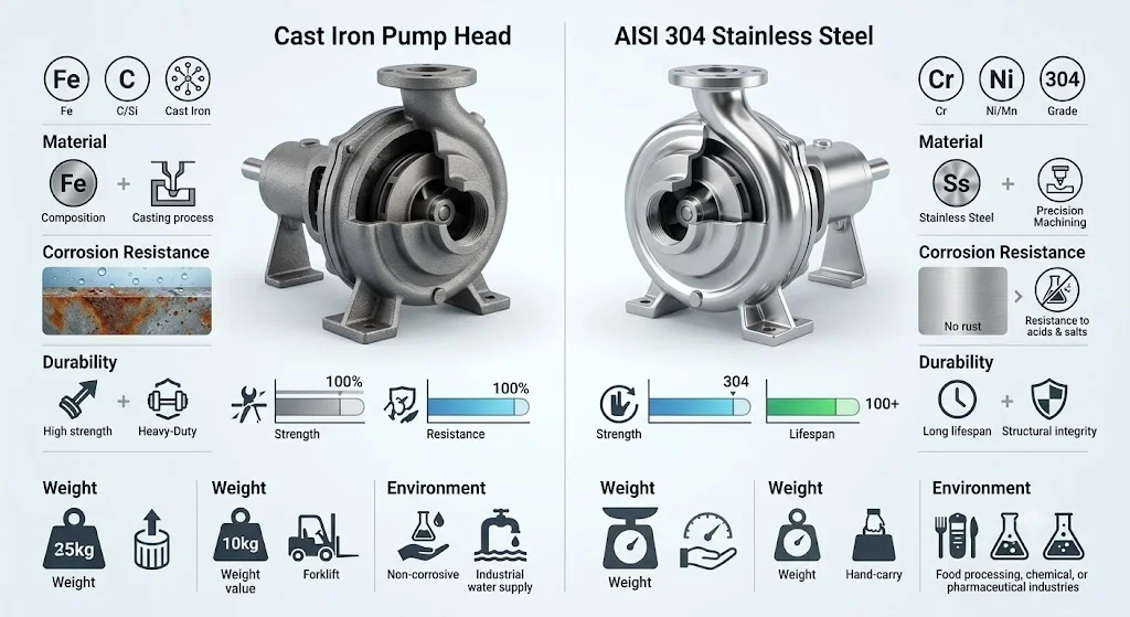 So sánh đầu bơm gang và đầu bơm inox