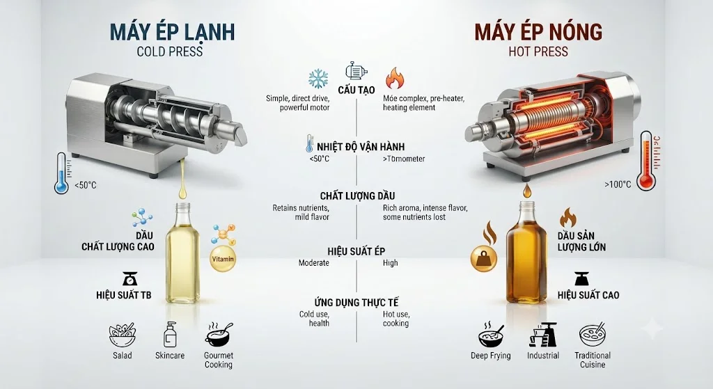 So sánh máy ép nóng và máy ép lạnh