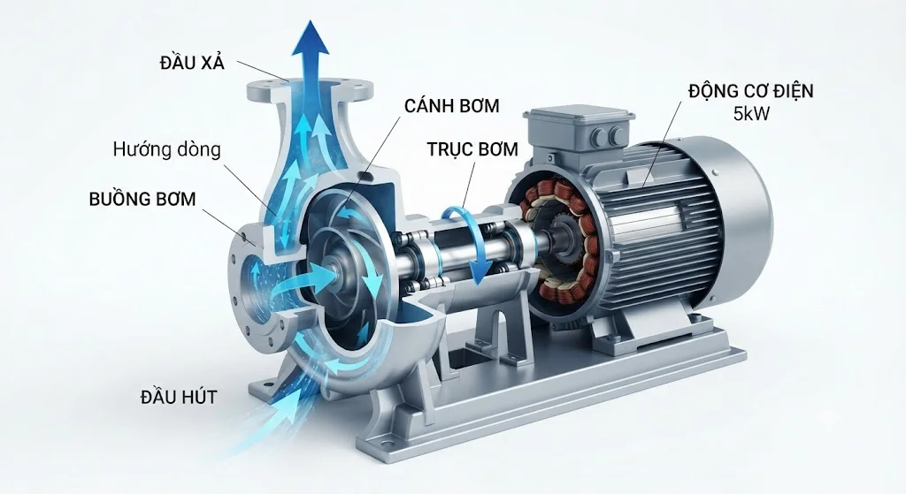 Cấu tạo của máy bơm 5kw