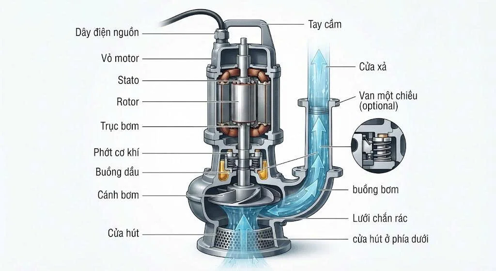 Cấu tạo chi tiết của máy bơm này