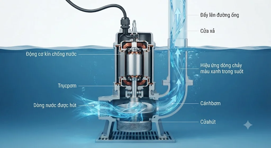 Nguyên lý hoạt động của máy bơm chìm