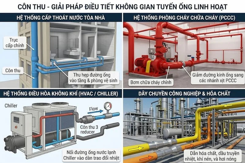 Ứng dụng của côn thu ống