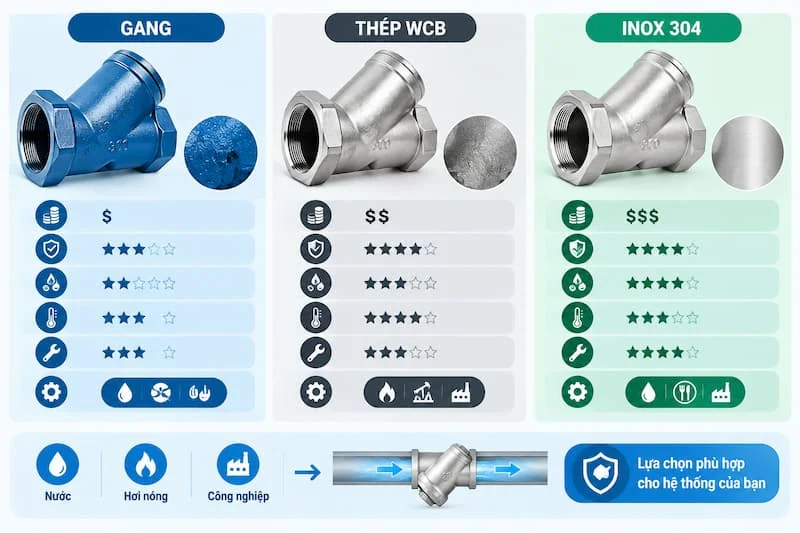 Bảng so sánh các chất liệu