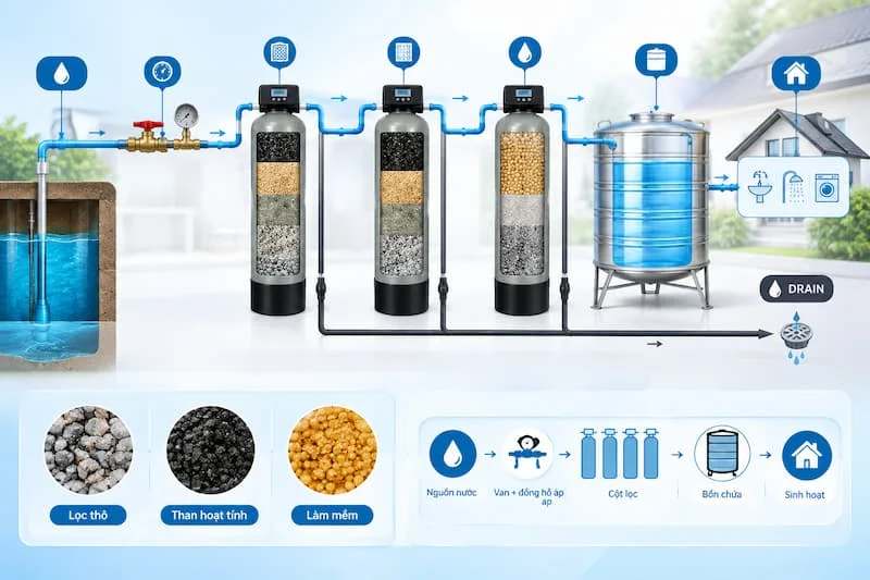 Sơ đồ lắp cột lọc nước