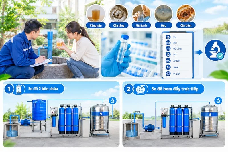 Khảo sát nguồn nước và chọn sơ đồ khi lắp đặt hệ thống lọc giếng khoan