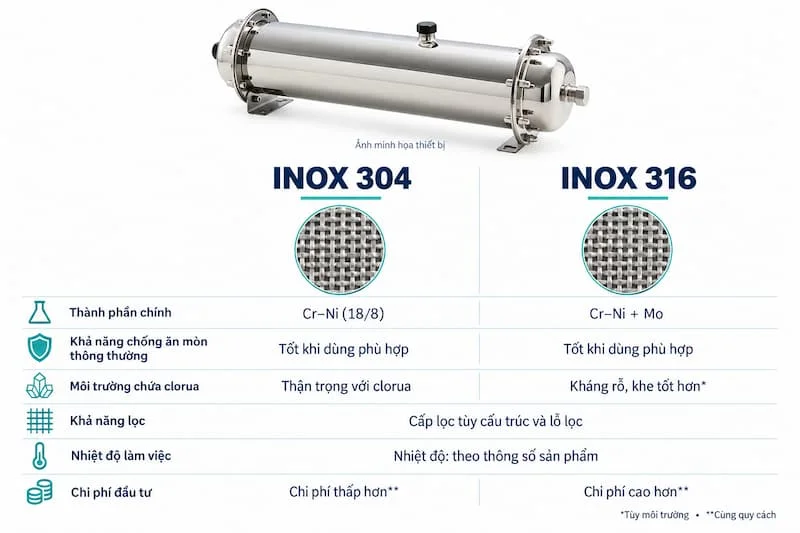 Bảng so sánh hai loại inox