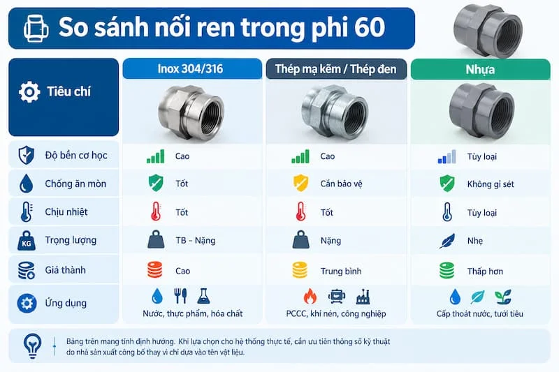 Bảng so sánh ba các loại chất liệu