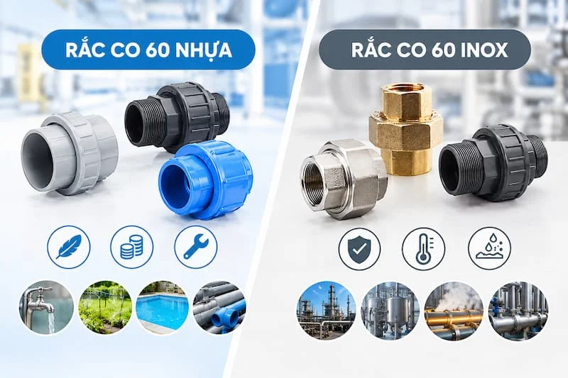 Định nghĩa về rắc co 60 nhựa và inox
