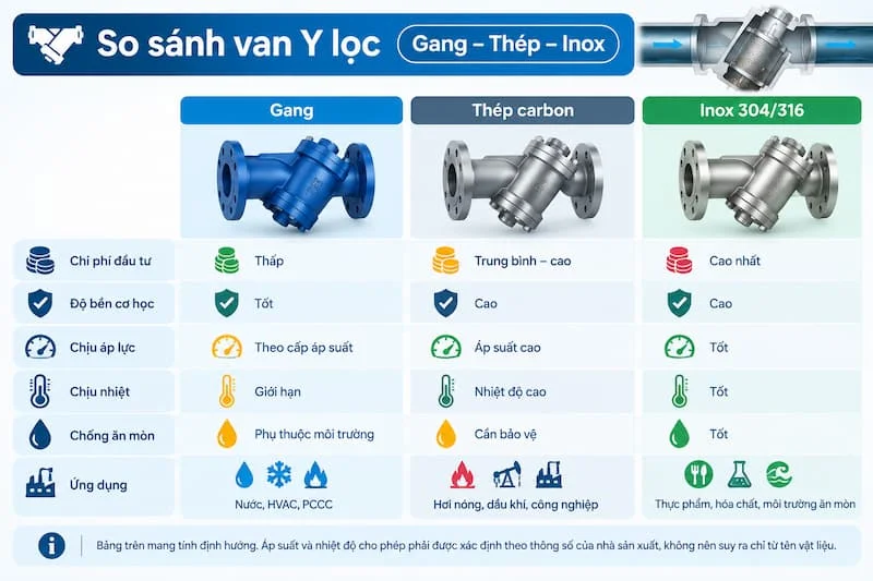Bảng so sánh van Y lọc
