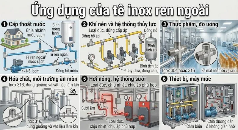 Ứng dụng của tê ren ngoài
