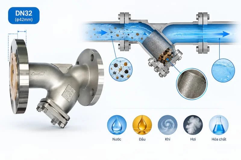 Định nghĩa về Y lọc D32 inox